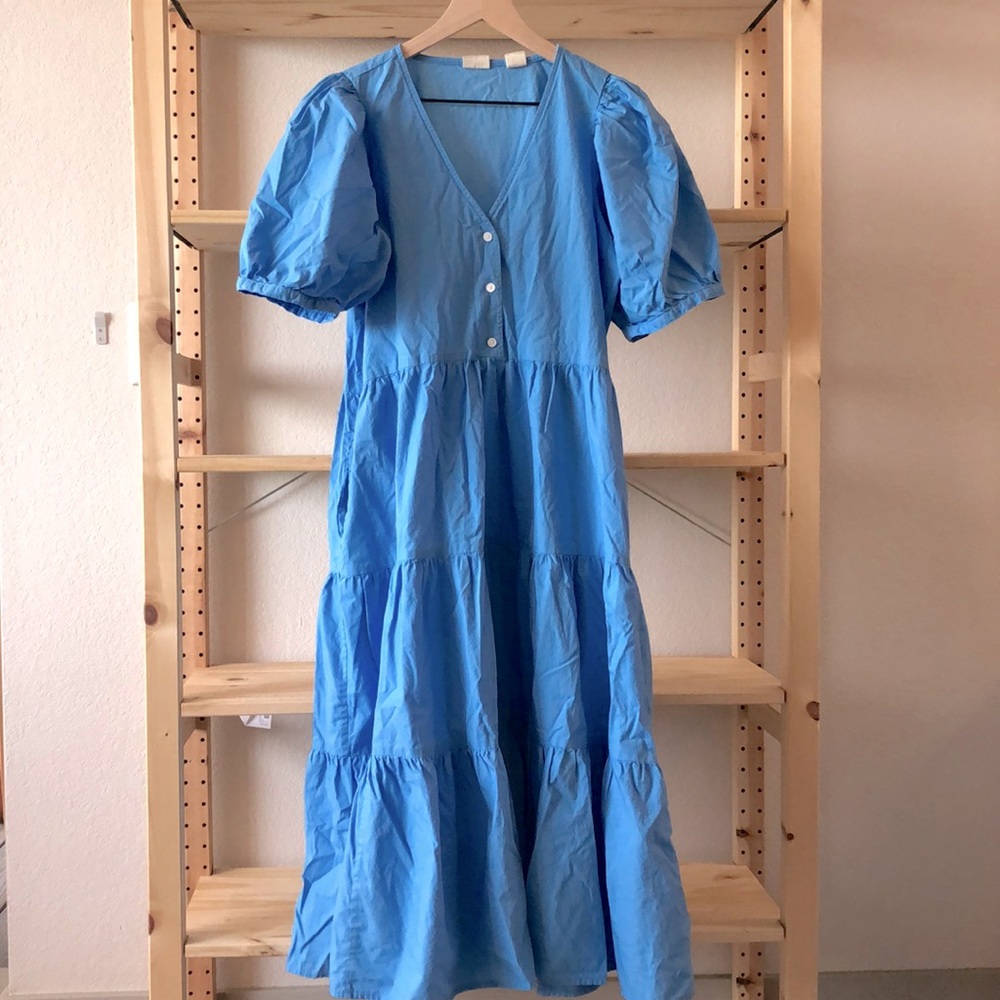 Levi’s Tiered Puff-Sleeve 100% Cotton Midi Dress Sz M